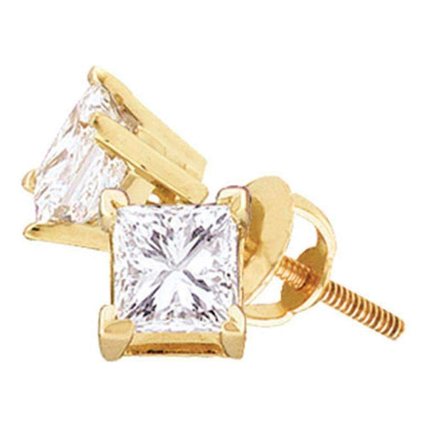 14kt Yellow Gold Unisex Princess Diamond Solitaire Stud Earrings 1-1-2 Cttw - FREE Shipping (US/CAN)-Gold & Diamond Earrings-JadeMoghul Inc.