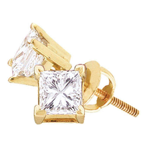 14kt Yellow Gold Unisex Princess Diamond Solitaire Stud Earrings 3-4 Cttw - FREE Shipping (US/CAN)-Gold & Diamond Earrings-JadeMoghul Inc.