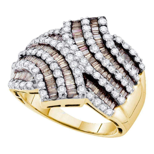 14kt Yellow Gold Women's Baguette Brown Color Enhanced Diamond Bypass Band Ring 1-3/4 Cttw - FREE Shipping (US/CAN)-Gold & Diamond Bands-5-JadeMoghul Inc.