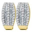 14kt Yellow Gold Women's Baguette Diamond French-clip Hoop Earrings 1.00 Cttw-Gold & Diamond Earrings-JadeMoghul Inc.