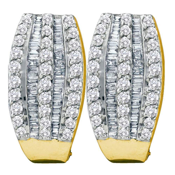 14kt Yellow Gold Women's Baguette Diamond French-clip Hoop Earrings 1.00 Cttw-Gold & Diamond Earrings-JadeMoghul Inc.