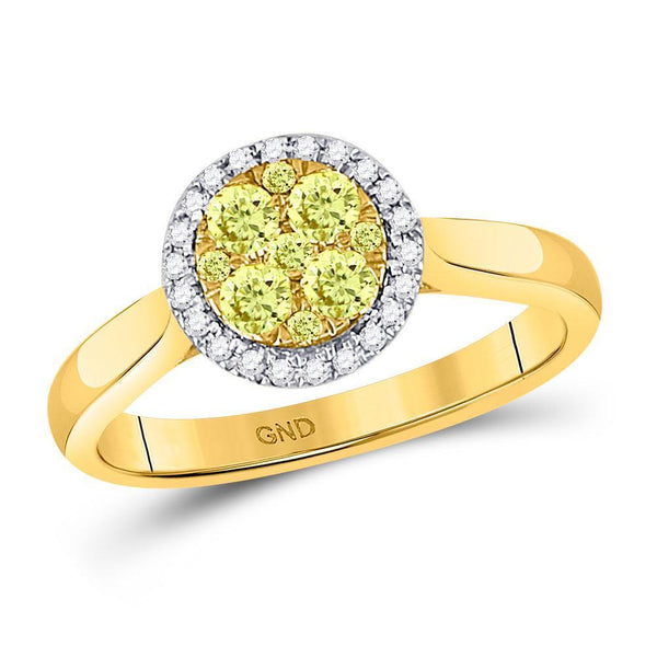 14kt Yellow Gold Women's Canary Yellow Diamond Circle Cluster Ring 1/2 Cttw-Gold & Diamond Rings-JadeMoghul Inc.
