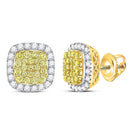 14kt Yellow Gold Women's Canary Yellow Diamond Frame Cluster Earrings 2.00 Cttw-Gold & Diamond Earrings-JadeMoghul Inc.