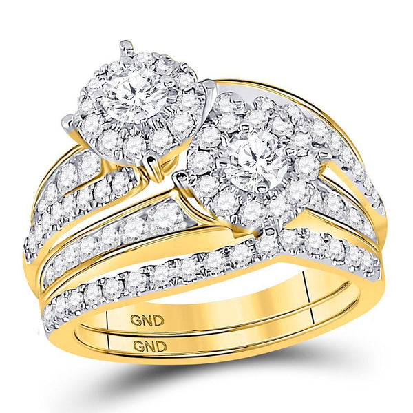 14kt Yellow Gold Women's Diamond 2-Stone Bridal or Engagement Ring Band Set 1-3/4 Cttw-Gold & Diamond Wedding Jewelry-JadeMoghul Inc.