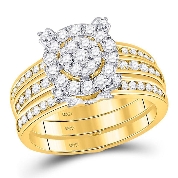 14kt Yellow Gold Women's Diamond Bridal Guard Enhancer Wedding Ring Set 1-1/2 Cttw-Gold & Diamond Wedding Jewelry-JadeMoghul Inc.