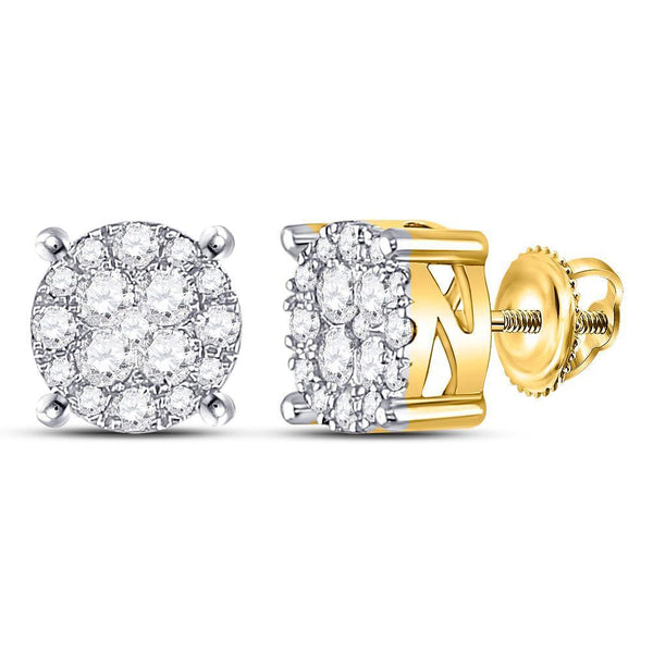 14kt Yellow Gold Women's Diamond Circle Frame Cluster Earrings 1.00 Cttw-Gold & Diamond Earrings-JadeMoghul Inc.