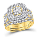 14kt Yellow Gold Women's Diamond Cluster Bridal or Engagement Ring Band Set 1-1/2 Cttw-Gold & Diamond Wedding Jewelry-JadeMoghul Inc.