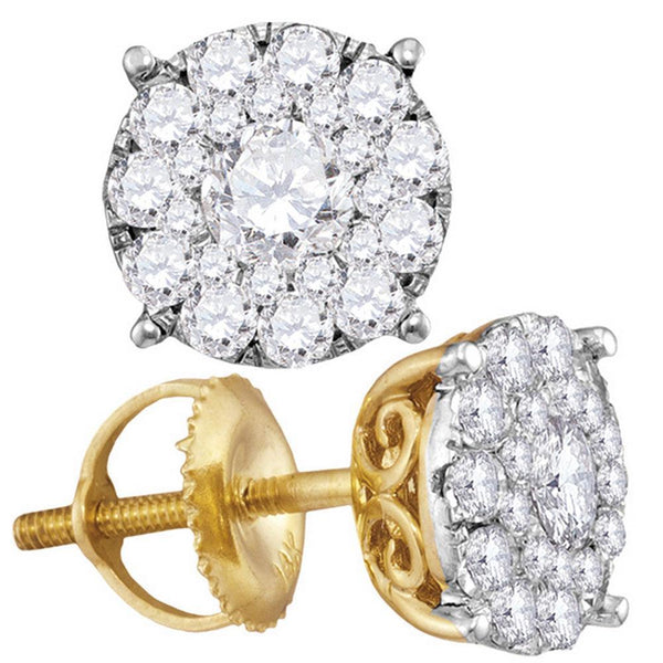 14kt Yellow Gold Women's Diamond Cluster Earrings 1.00 Cttw-Gold & Diamond Earrings-JadeMoghul Inc.