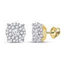 14kt Yellow Gold Women's Diamond Concentric Circle Cluster Earrings 1-3/8 Cttw-Gold & Diamond Earrings-JadeMoghul Inc.