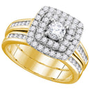 14kt Yellow Gold Women's Diamond Double Halo Bridal or Engagement Ring Band Set 1.00 Cttw-Gold & Diamond Wedding Jewelry-JadeMoghul Inc.