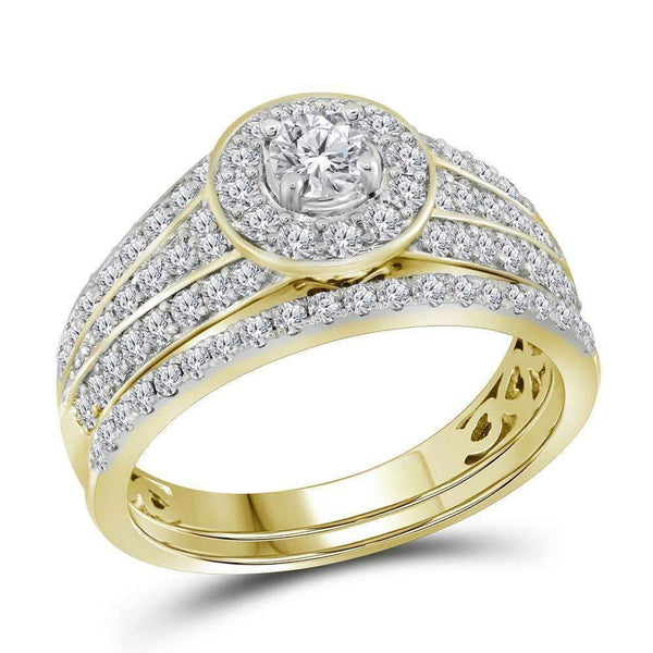 14kt Yellow Gold Women's Diamond EGL Round Bridal Wedding Engagement Ring Band Set 1.00 Cttw - FREE Shipping (US/CAN)-Gold & Diamond Wedding Ring Sets-5-JadeMoghul Inc.