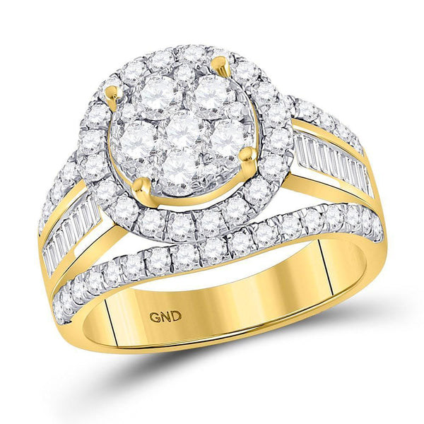 14kt Yellow Gold Women's Diamond Flower Cluster Bridal or Engagement Ring 1-7/8 Cttw-Gold & Diamond Wedding Jewelry-JadeMoghul Inc.