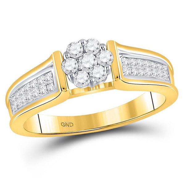 14kt Yellow Gold Women's Diamond Flower Cluster Ring 1/2 Cttw-Gold & Diamond Rings-JadeMoghul Inc.