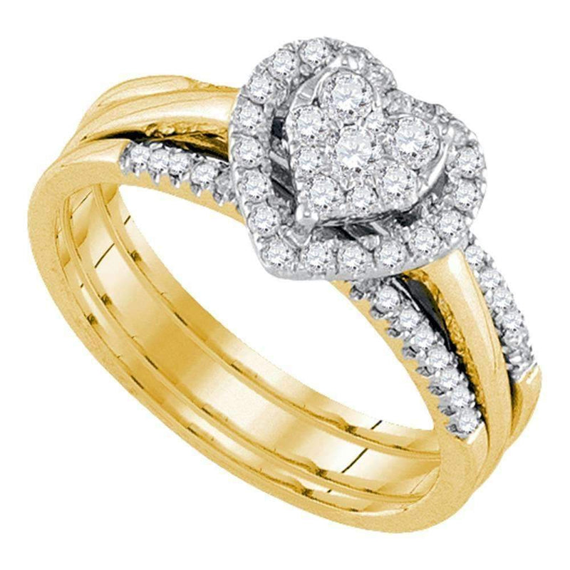 14kt Yellow Gold Women's Diamond Heart Bridal Wedding Engagement Ring Band Set 1/2 Cttw - FREE Shipping (US/CAN)-Gold & Diamond Wedding Ring Sets-5-JadeMoghul Inc.