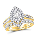 14kt Yellow Gold Women's Diamond Oval Bridal Wedding Ring Set 1.00 Cttw-Gold & Diamond Wedding Jewelry-JadeMoghul Inc.