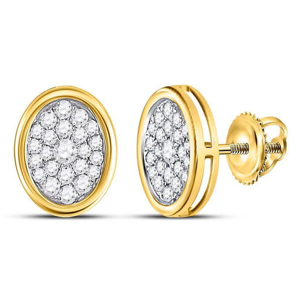 14kt Yellow Gold Women's Diamond Oval Cluster Earrings 1/2 Cttw-Gold & Diamond Earrings-JadeMoghul Inc.