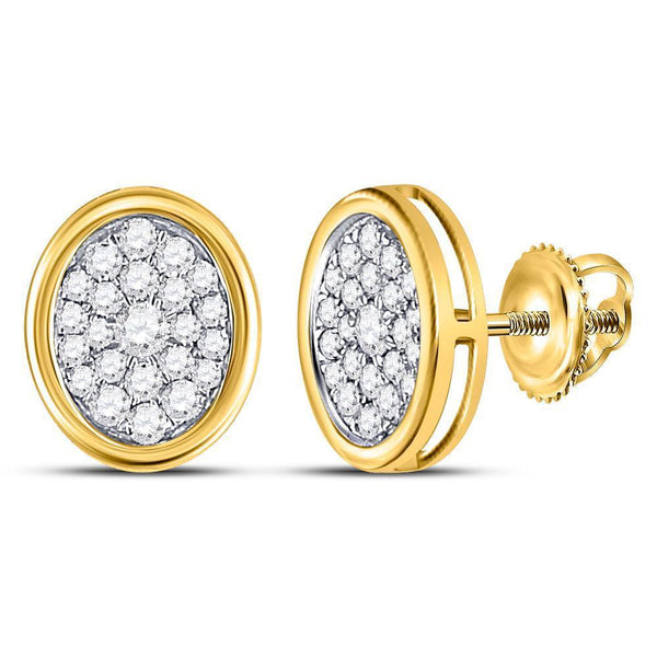 14kt Yellow Gold Women's Diamond Oval Cluster Earrings 3/4 Cttw-Gold & Diamond Earrings-JadeMoghul Inc.