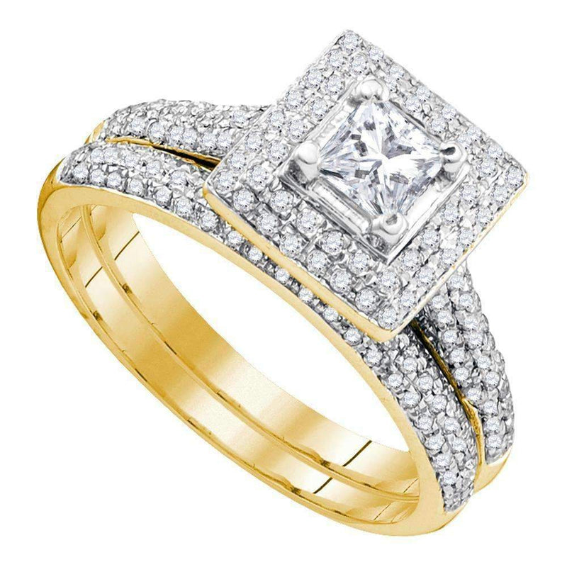 14kt Yellow Gold Women's Diamond Princess Halo Bridal Wedding Engagement Ring Band Set 1/3 Cttw - FREE Shipping (US/CAN)-Gold & Diamond Wedding Ring Sets-5-JadeMoghul Inc.