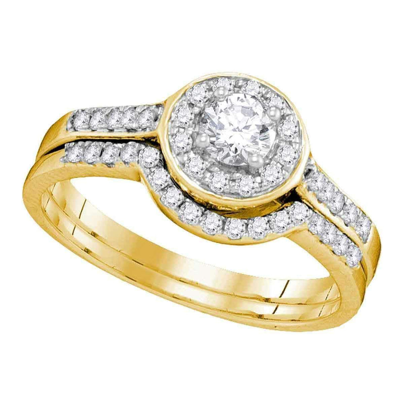 14kt Yellow Gold Women's Diamond Round Halo Bridal Wedding Engagement Ring Band Set 1/2 Cttw - FREE Shipping (US/CAN)-Gold & Diamond Wedding Ring Sets-5-JadeMoghul Inc.