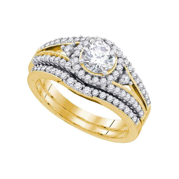 14kt Yellow Gold Women's Diamond Split-shank Bridal or Engagement Ring Band Set 1-1/4 Cttw-Gold & Diamond Wedding Jewelry-JadeMoghul Inc.