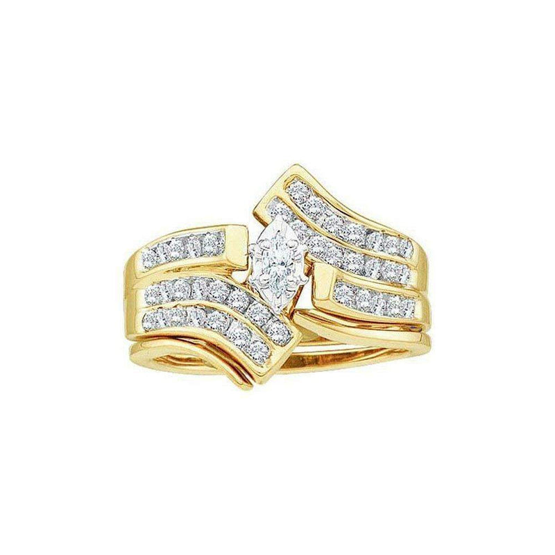 14kt Yellow Gold Women's Marquise Diamond Bridal Wedding Engagement Ring Band Set 1/2 Cttw - FREE Shipping (US/CAN)-Gold & Diamond Wedding Ring Sets-5.5-JadeMoghul Inc.