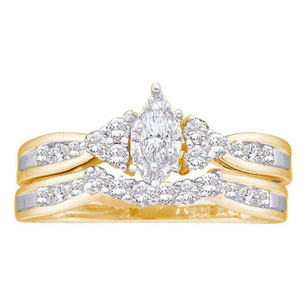 14kt Yellow Gold Women's Marquise Diamond Bridal Wedding Engagement Ring Band Set 1/2 Cttw - FREE Shipping (US/CAN)-Gold & Diamond Wedding Ring Sets-5-JadeMoghul Inc.