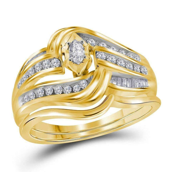 14kt Yellow Gold Women's Marquise Diamond Bridal Wedding Engagement Ring Band Set 1/2 Cttw - FREE Shipping (US/CAN)-Gold & Diamond Wedding Ring Sets-5-JadeMoghul Inc.