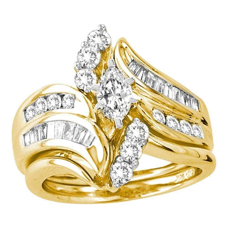 14kt Yellow Gold Women's Marquise Diamond Certified Bridal Wedding Engagement Ring Band Set 1-1/2 Cttw - FREE Shipping (US/CAN)-Gold & Diamond Wedding Ring Sets-5-JadeMoghul Inc.