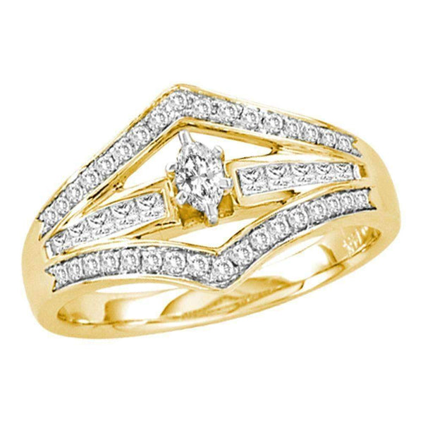 14kt Yellow Gold Women's Marquise Diamond Marquise Bridal Wedding Engagement Ring 1-2 Cttw - FREE Shipping (US/CAN)-Gold & Diamond Engagement & Anniversary Rings-JadeMoghul Inc.