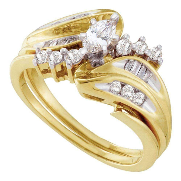 14kt Yellow Gold Women's Marquise Diamond Solitaire Bridal Wedding Engagement Ring Band Set 1/2 Cttw - FREE Shipping (US/CAN)-Gold & Diamond Wedding Ring Sets-5-JadeMoghul Inc.
