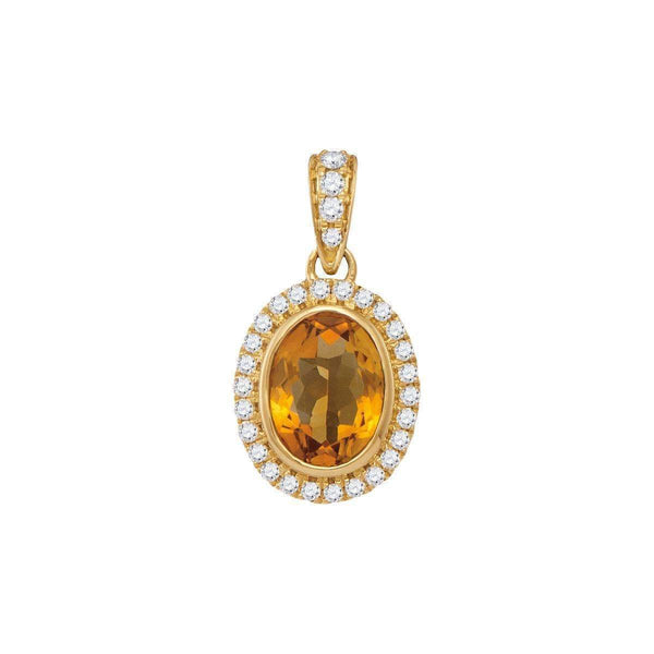 14kt Yellow Gold Womens Oval Citrine Solitaire Diamond Accent Pendant 1-1-5 Cttw-Gold & Diamond Pendants & Necklaces-JadeMoghul Inc.