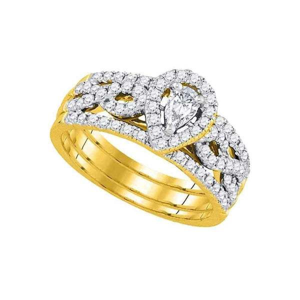 14kt Yellow Gold Women's Pear Diamond Entwined Bridal Wedding Engagement Ring Band Set 7/8 Cttw - FREE Shipping (US/CAN)-Gold & Diamond Wedding Ring Sets-5-JadeMoghul Inc.