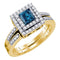 14kt Yellow Gold Women's Princess Blue Color Enhanced Diamond Square Halo Bridal Wedding Engagement Ring Band Set 7/8 Cttw - FREE Shipping (US/CAN)-Gold & Diamond Wedding Ring Sets-5-JadeMoghul Inc.