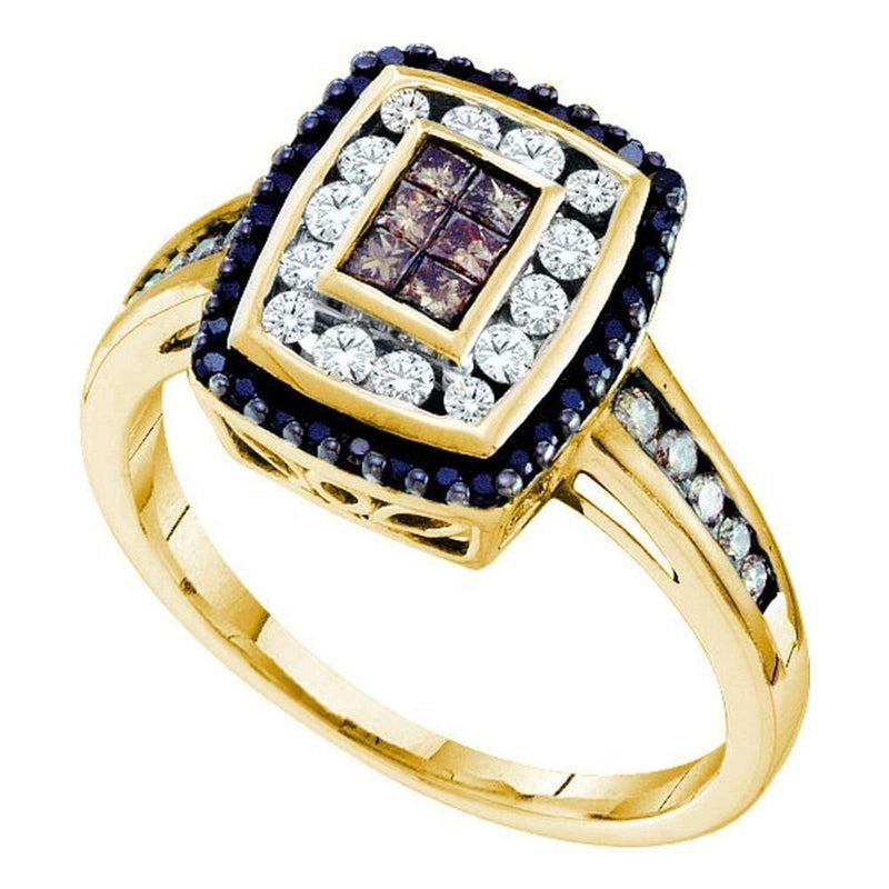 14kt Yellow Gold Women's Princess Cognac-brown Black Color Enhanced Diamond Cluster Ring 1/2 Cttw - FREE Shipping (US/CAN)-Rings And Bands-5-JadeMoghul Inc.