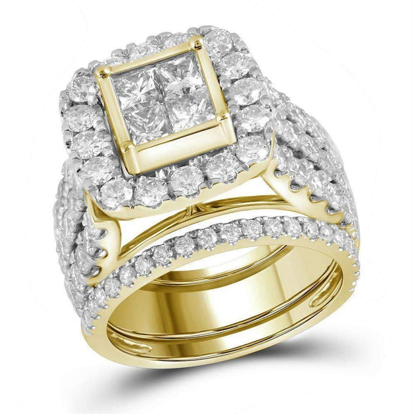 14kt Yellow Gold Women's Princess Diamond 3-Piece Bridal Wedding Engagement Ring Band Set 4.00 Cttw - FREE Shipping (US/CAN)-Gold & Diamond Wedding Ring Sets-JadeMoghul Inc.