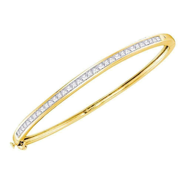 14kt Yellow Gold Women's Princess Diamond Bangle Bracelet 2.00 Cttw - FREE Shipping (US/CAN)-Gold & Diamond Bracelets-JadeMoghul Inc.