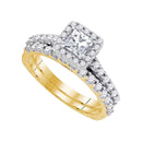 14kt Yellow Gold Women's Princess Diamond Bridal or Engagement Ring Band Set 1-1/4 Cttw-Gold & Diamond Wedding Jewelry-JadeMoghul Inc.