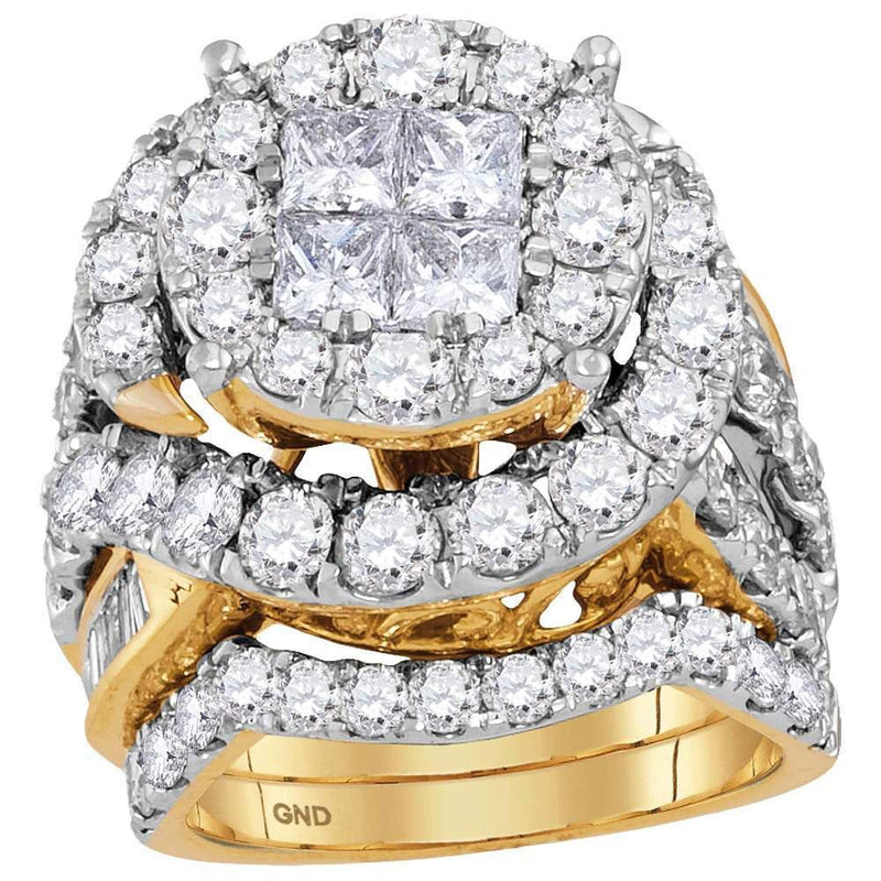 14kt Yellow Gold Women's Princess Diamond Bridal or Engagement Ring Band Set 5-5/8 Cttw-Gold & Diamond Wedding Jewelry-JadeMoghul Inc.