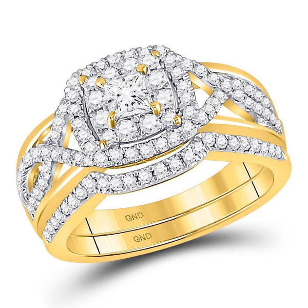 14kt Yellow Gold Women's Princess Diamond Bridal or Engagement Ring Band Set 7/8 Cttw-Gold & Diamond Wedding Jewelry-JadeMoghul Inc.