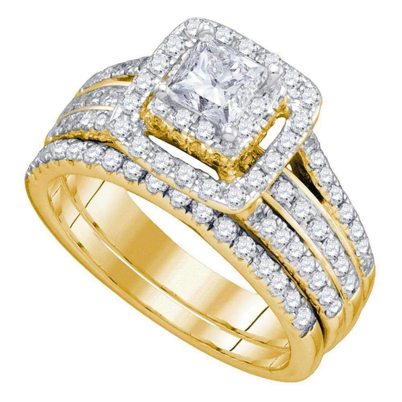 14kt Yellow Gold Women's Princess Diamond Bridal Wedding Engagement Ring Band Set 1-1/2 Cttw - FREE Shipping (US/CAN)-Gold & Diamond Wedding Ring Sets-5-JadeMoghul Inc.