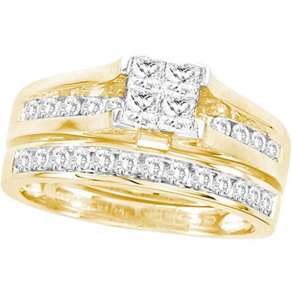 14kt Yellow Gold Women's Princess Diamond Bridal Wedding Engagement Ring Band Set 1-1/2 Cttw - FREE Shipping (US/CAN)-Gold & Diamond Wedding Ring Sets-5-JadeMoghul Inc.