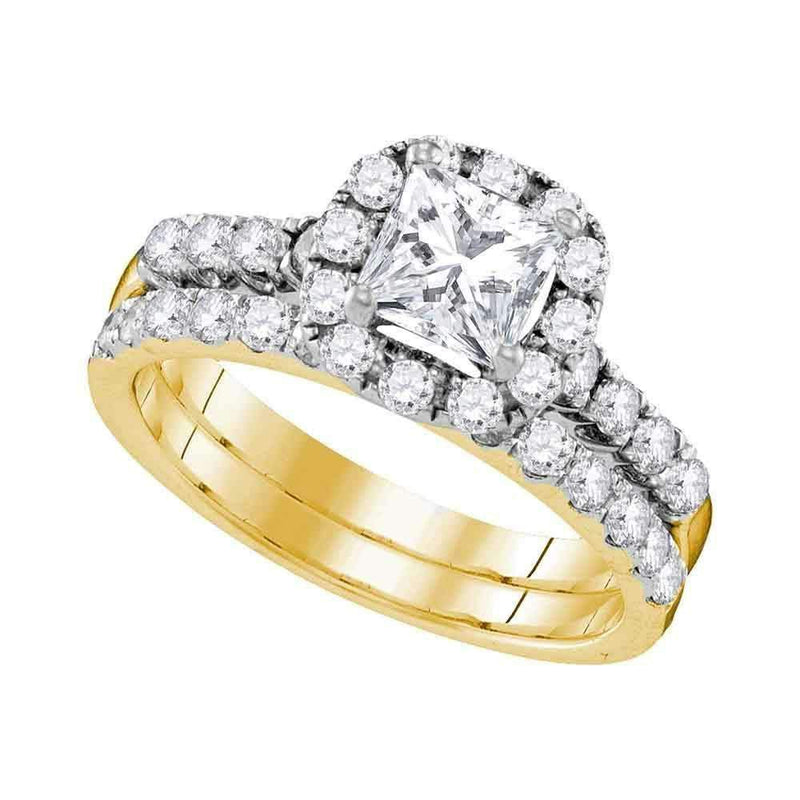 14kt Yellow Gold Women's Princess Diamond Bridal Wedding Engagement Ring Band Set 1-7/8 Cttw - FREE Shipping (US/CAN)-Gold & Diamond Wedding Ring Sets-5-JadeMoghul Inc.