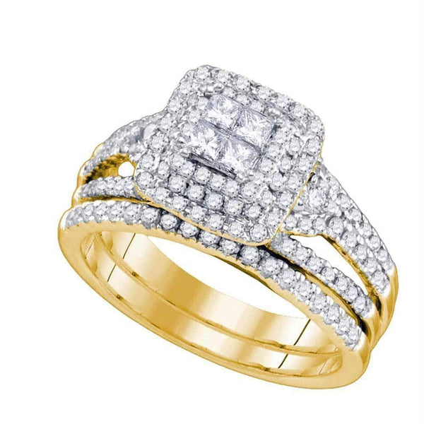 14kt Yellow Gold Women's Princess Diamond Bridal Wedding Engagement Ring Band Set 1.00 Cttw - FREE Shipping (US/CAN)-Gold & Diamond Wedding Ring Sets-5-JadeMoghul Inc.