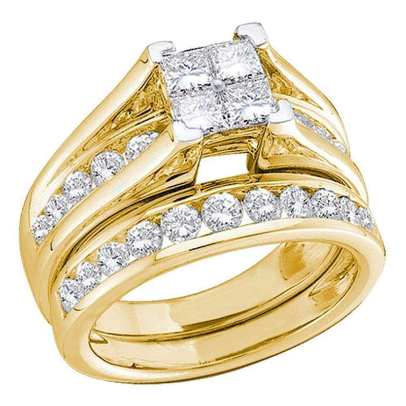 14kt Yellow Gold Women's Princess Diamond Bridal Wedding Engagement Ring Band Set 1.00 Cttw - FREE Shipping (US/CAN) - Size 7-Gold & Diamond Wedding Ring Sets-5-JadeMoghul Inc.