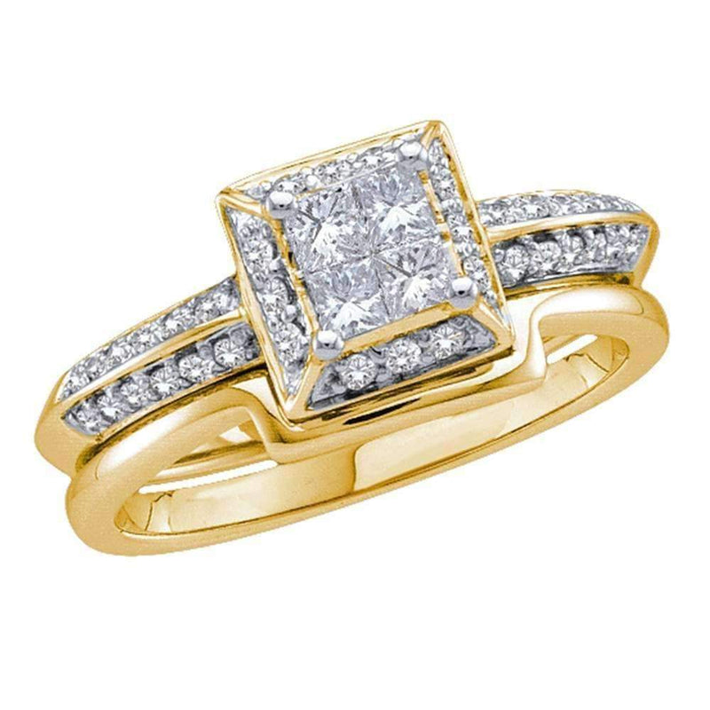 14kt Yellow Gold Women's Princess Diamond Bridal Wedding Engagement Ring Band Set 1/2 Cttw - FREE Shipping (US/CAN)-Gold & Diamond Wedding Ring Sets-5-JadeMoghul Inc.