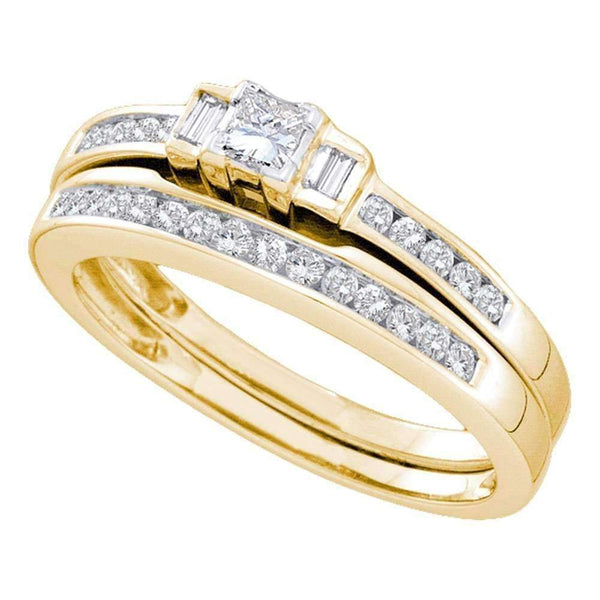 14kt Yellow Gold Women's Princess Diamond Bridal Wedding Engagement Ring Band Set 3/8 Cttw - FREE Shipping (US/CAN)-Gold & Diamond Wedding Ring Sets-5-JadeMoghul Inc.