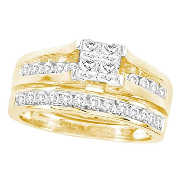 14kt Yellow Gold Womens Princess Diamond Bridal Wedding Engagement Ring Band Set 4.00 Cttw-Gold & Diamond Wedding Ring Sets-9.5-JadeMoghul Inc.