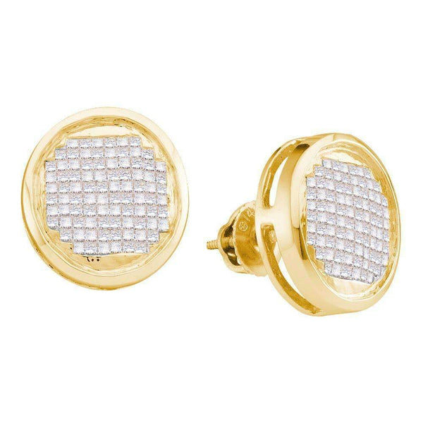 14kt Yellow Gold Women's Princess Diamond Circle Cluster Stud Earrings 1.00 Cttw - FREE Shipping (US/CAN)-Gold & Diamond Earrings-JadeMoghul Inc.
