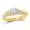 14kt Yellow Gold Women's Princess Diamond Cluster Bridal or Engagement Ring Band Set 1/3 Cttw-Gold & Diamond Wedding Jewelry-JadeMoghul Inc.