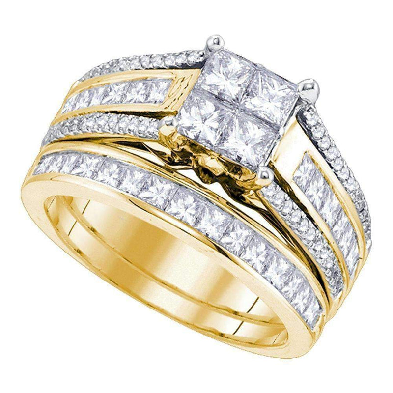 14kt Yellow Gold Women's Princess Diamond Cluster Bridal Wedding Engagement Ring Band Set 1-7/8 Cttw - FREE Shipping (US/CAN)-Wedding Jewelry-5-JadeMoghul Inc.